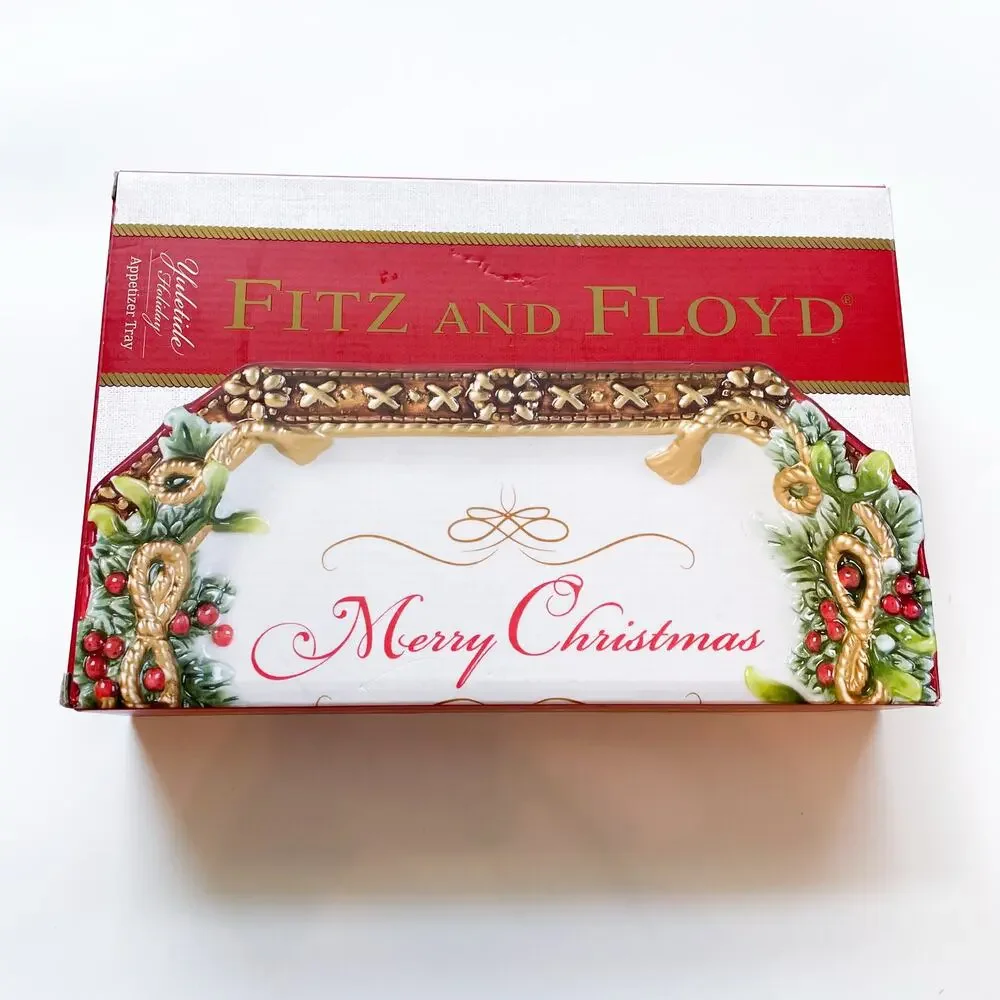 NEW Fitz and Floyd Christmas Yuletide Holiday Appetizer or Cookie Tray